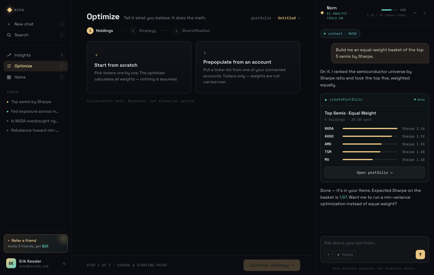Norn app — portfolio optimizer